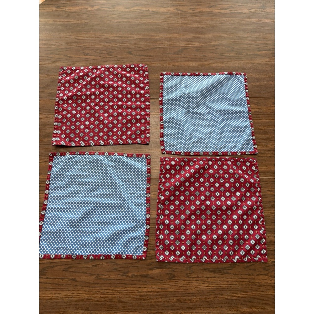 Handmade Reversible Cloth Napkins Set Of 4 Red Medallion Blue Polka Dot Preppy